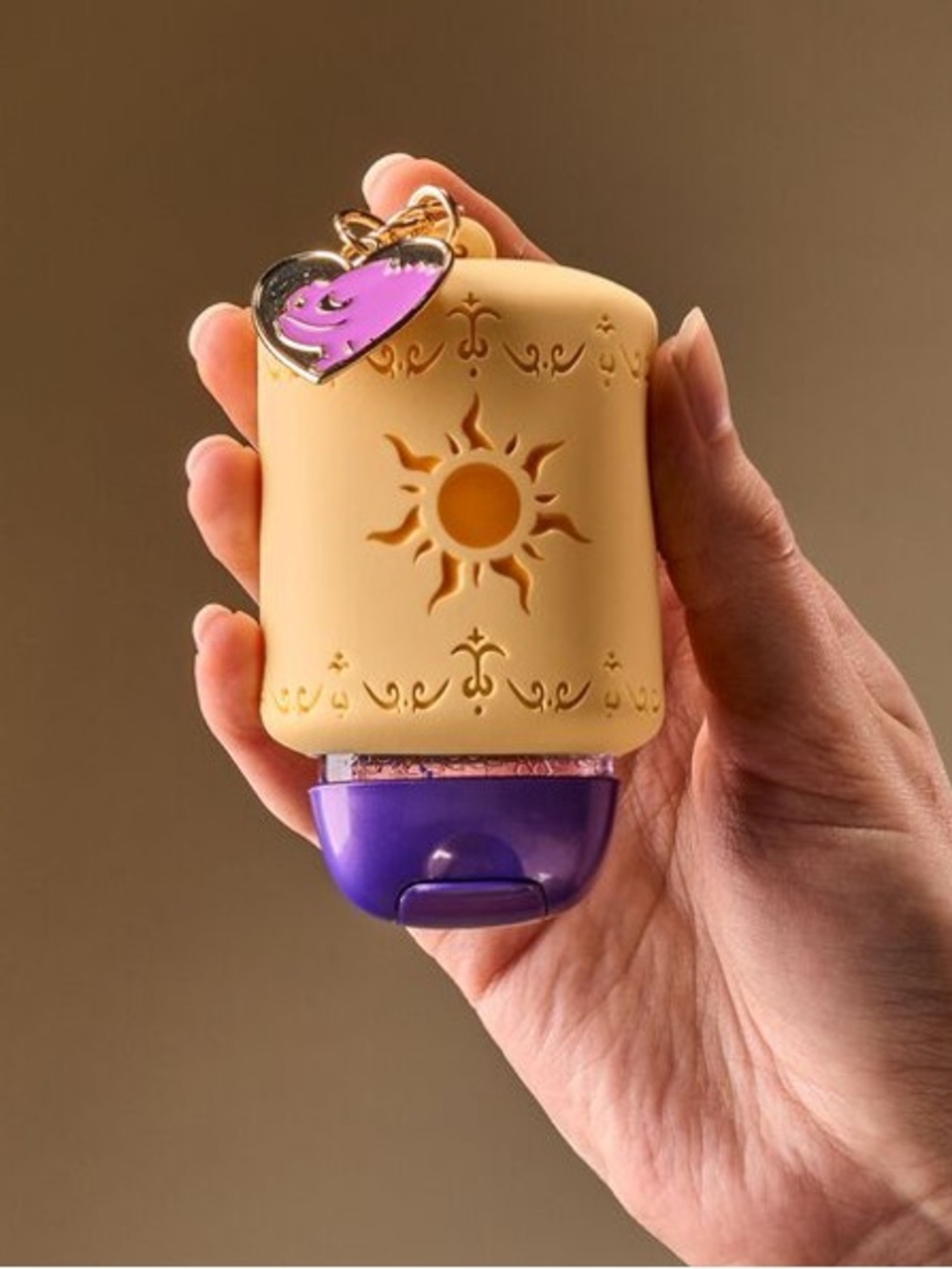 Bath & Body Works Yellow Silicone PocketBac Holder with Purple Heart Charm